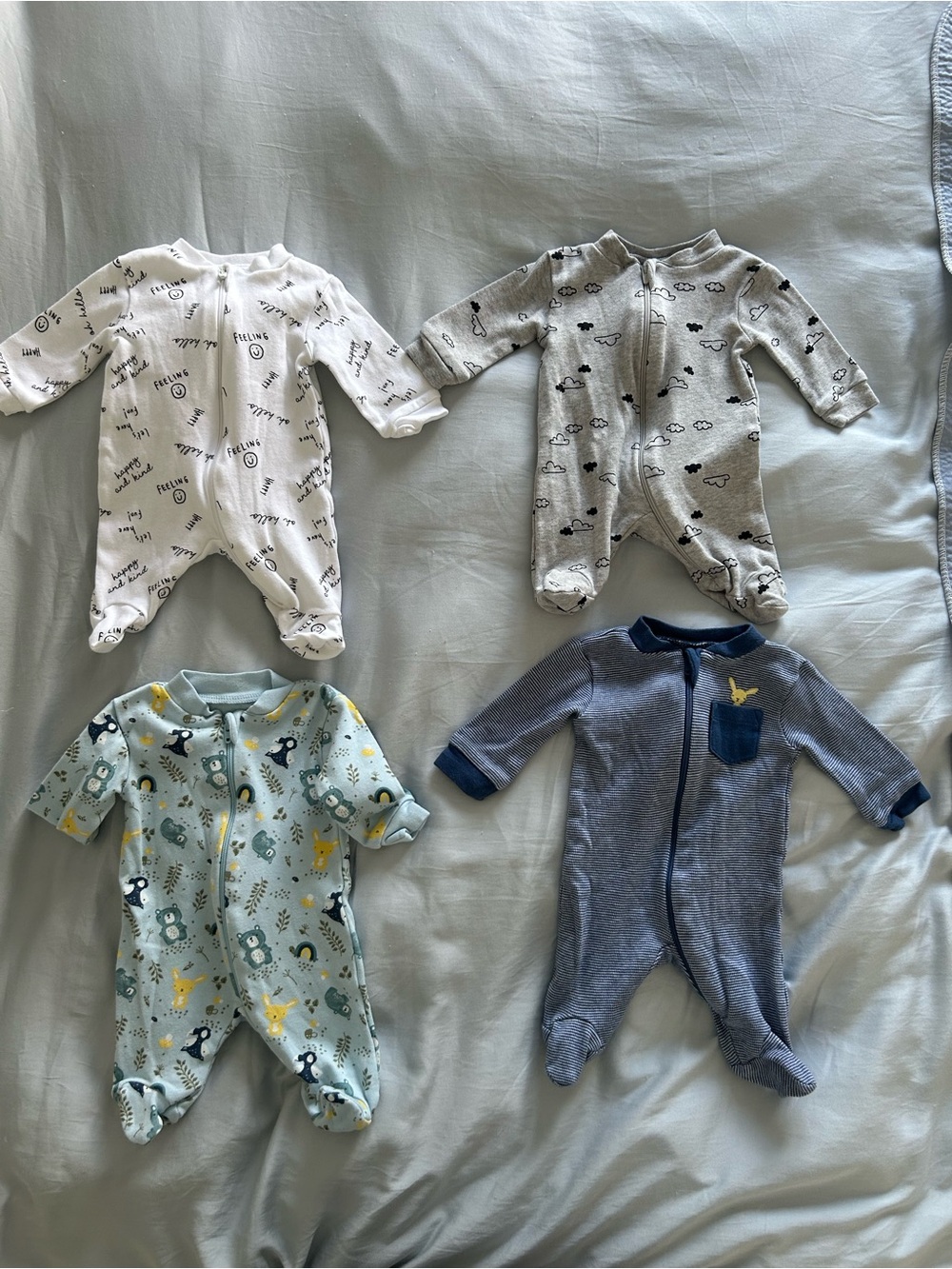 George Baby Footie Sleepers in White, Gray, Light Blue, Navy